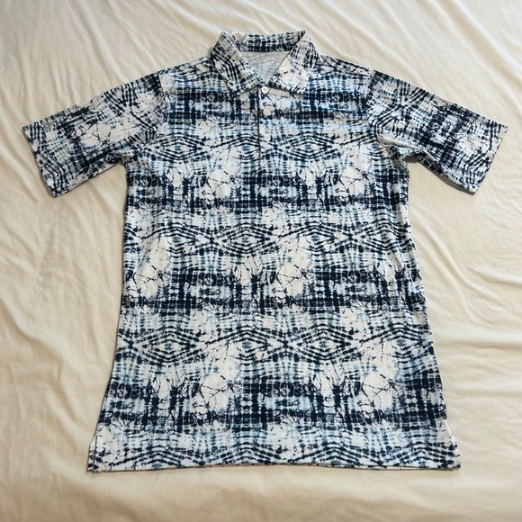 Antigua Other - Antigua Mens‎ Blue White Tie Dye Shibori Golf Polo Shirt Size Small Performance